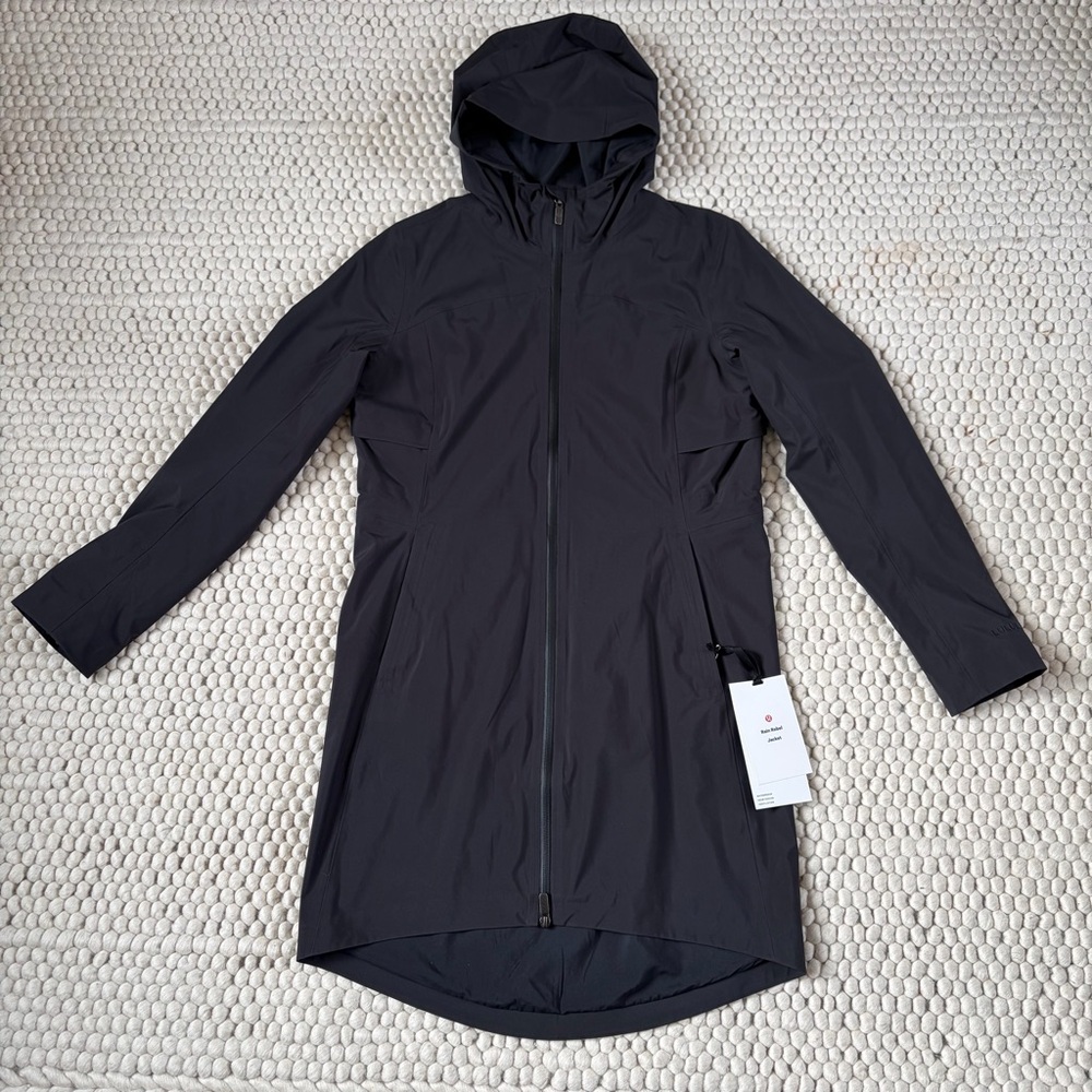 lululemon athletica Black Hooded Trench Coat rain rebel size 6